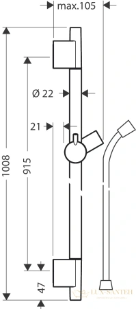 штанга для душа hansgrohe unica s puro 90 см, 28631340, шлифованный черный хром